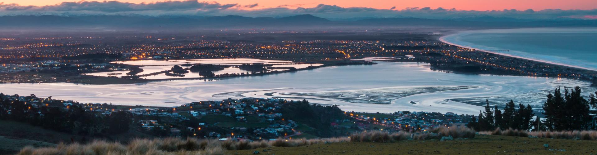 An evening landscape shot of Christchurch taken on a hill